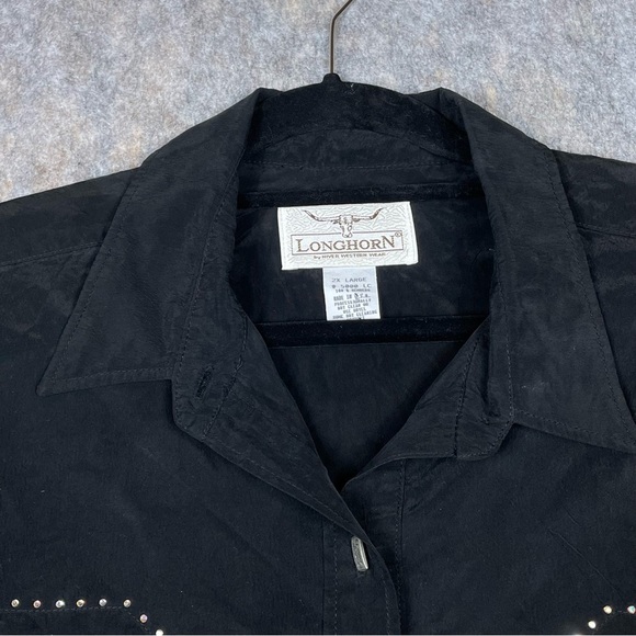 Vtg Longhorn Niver Western Wear Rhinestone Etched Buttons Western Chic Shirt 2XL - Picture 14 of 15